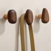 Solid Wood Coat Hook Wall Mounted Clothes Hanger with Handle - Punch Free Door Hanger Pebble Shape for Kitchen Cabinet Organizer