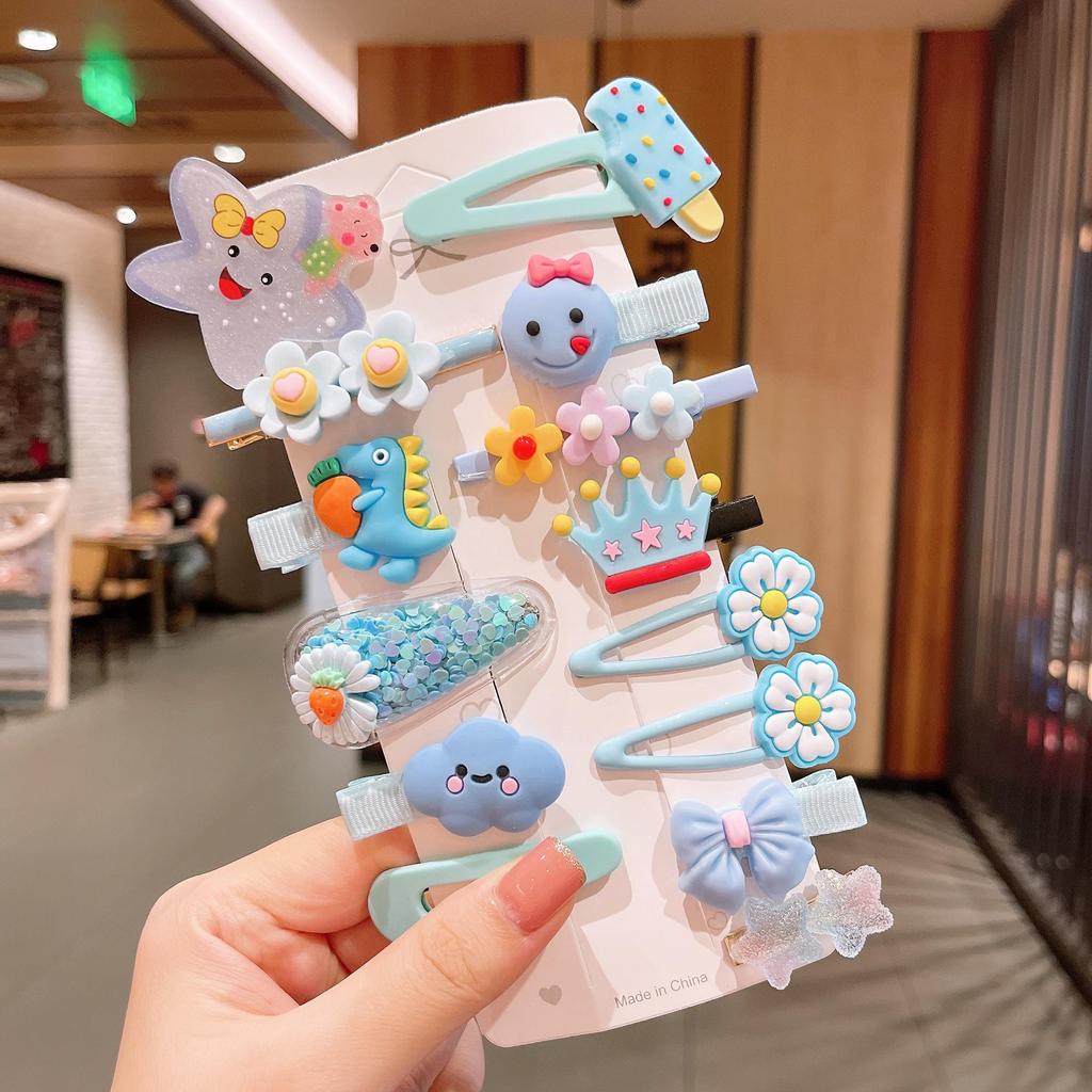 14-Piece Korean Style Cartoon Fruit Hair Clip Set for Kids