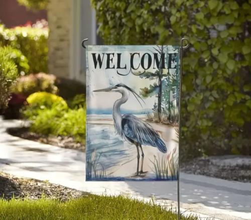 12 X 18 Welcome Blue Heron Beach Garden ag Double Sided Costal Topical EEU SSL