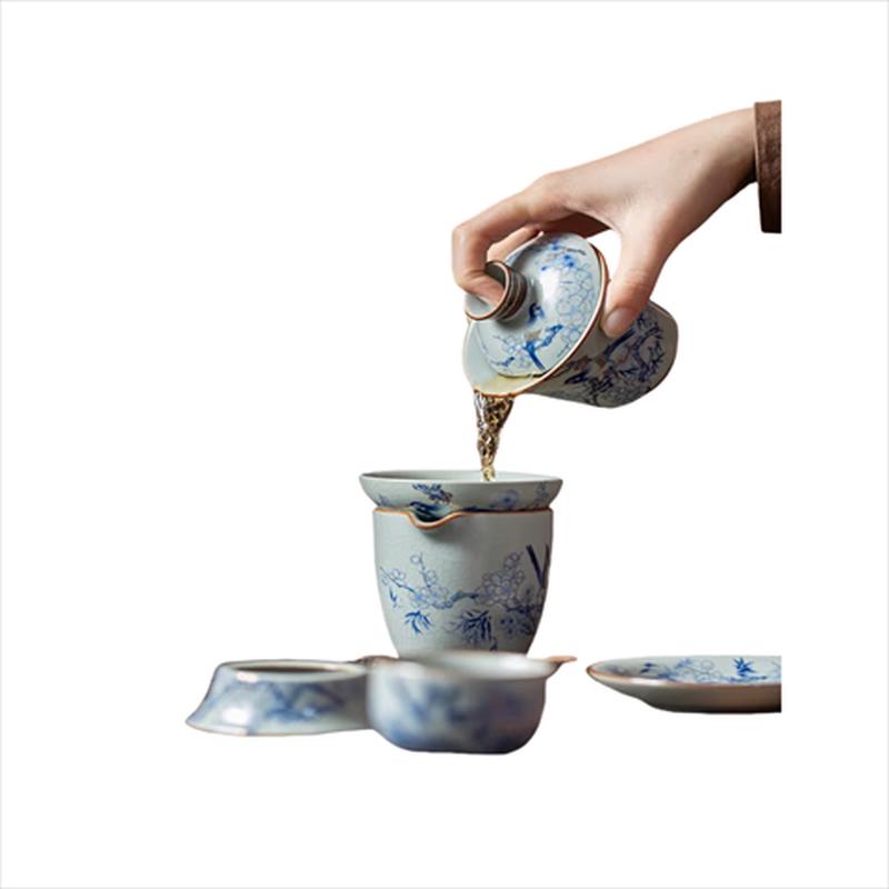 Chinese Style Magpie & Plum Blossom Tea Set with Strainer