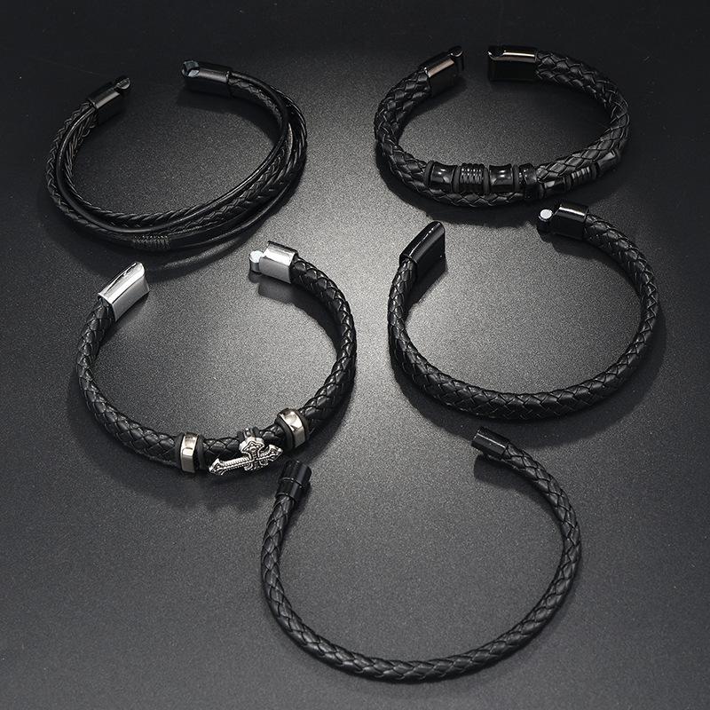 European and American men's bracelet fashion woven bracelet multi-layer combination set bracelet