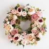 Simulation Peony Wreath Front Door Silk Flowers Indoor Outdoor Spring Summer Fall Artificial Floral Decor Champagne