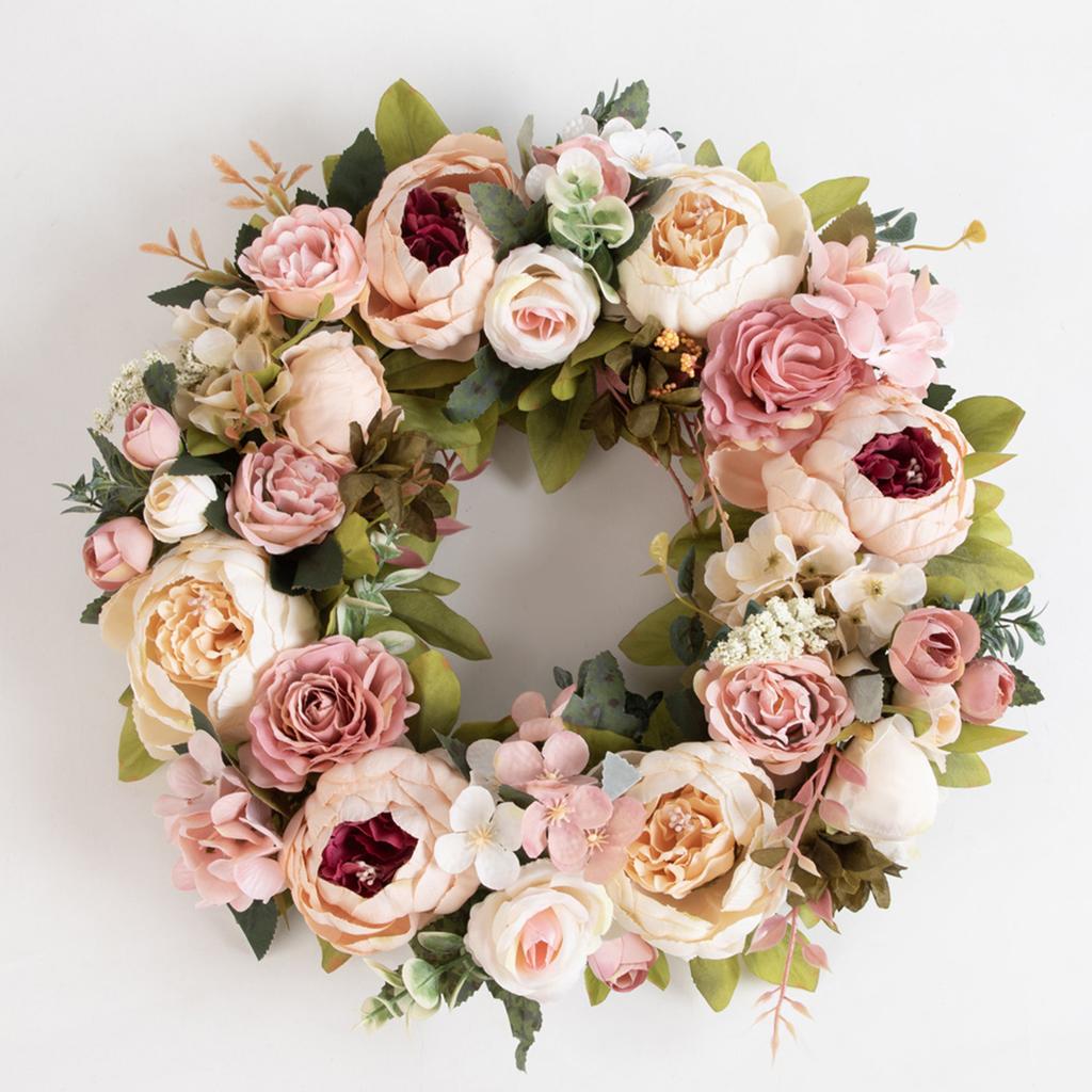 Simulation Peony Wreath Front Door Silk Flowers Indoor Outdoor Spring Summer Fall Artificial Floral Decor Champagne