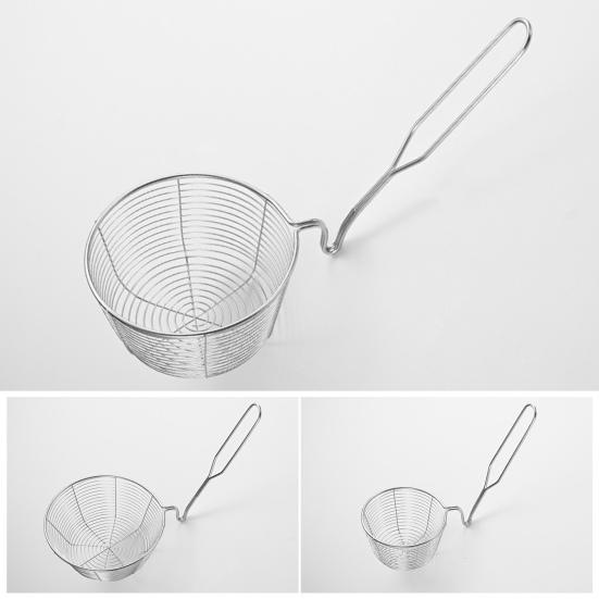 Round Wire Fry Basket with Pot Rim Hook Oil Draining Fry