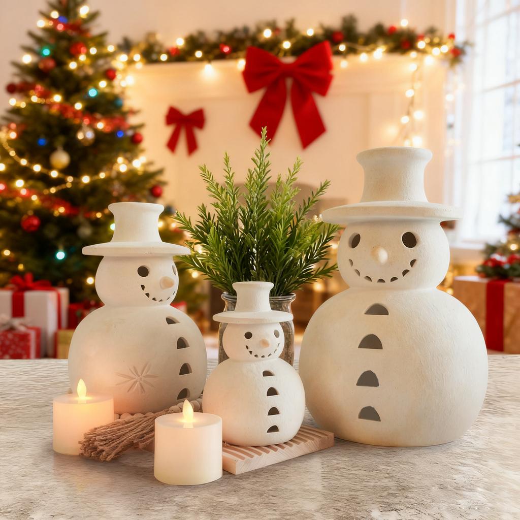 Christmas Decorations - Handmade Snowman Figurine - 1 Pack Winter Holiday Rustic Unique Decor For Home Table Room Indoor Outdoor