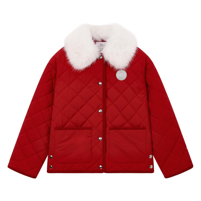 ELLE KIDS Mädchen Neujahrs Rote gesteppte Baumwolljacke mit abnehmbarem Kragen