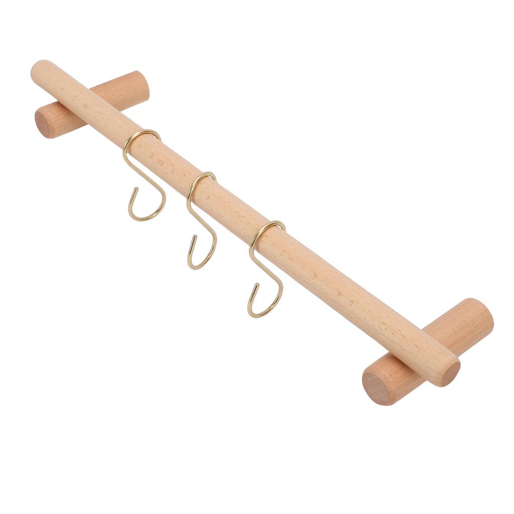 Wooden Towel Rack 45cm with 3 S Hooks Wall Mounted Towel Holder Hanger for Bathroom