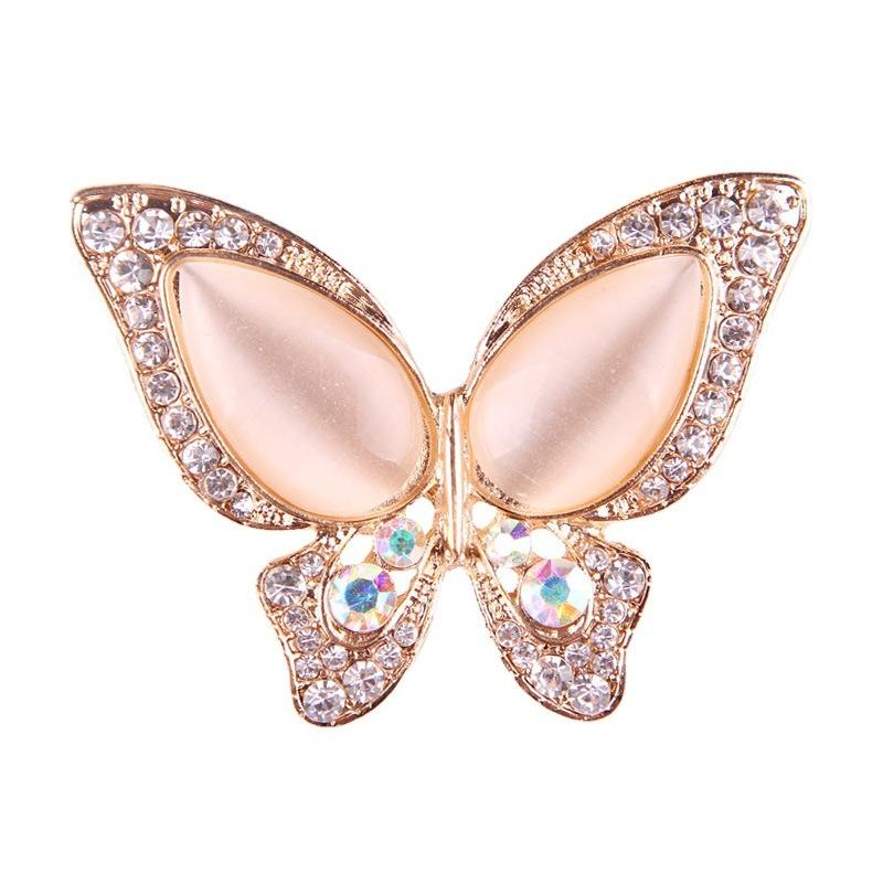 Colored Diamond Cat's Eye Butterfly Brooch Realistic Simple Stone Design Women's Fashion Temperament Versatile Daily Corsage Pin Jewelry