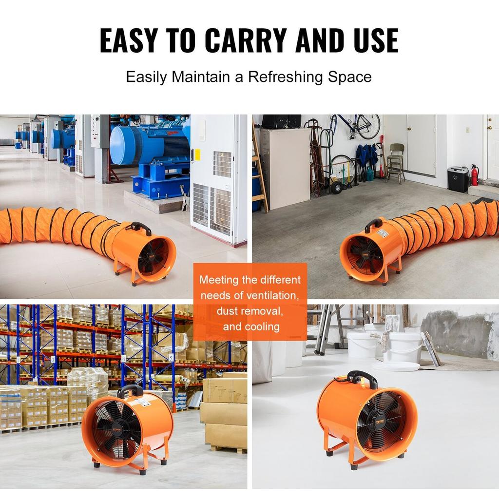 Portable Ventilator, 406.4mm Heavy Duty Cylinder Fan with 10m Duct Hose, 900W Strong Shop Exhaust Blower 5175CFM, Industrial Utility Blower for