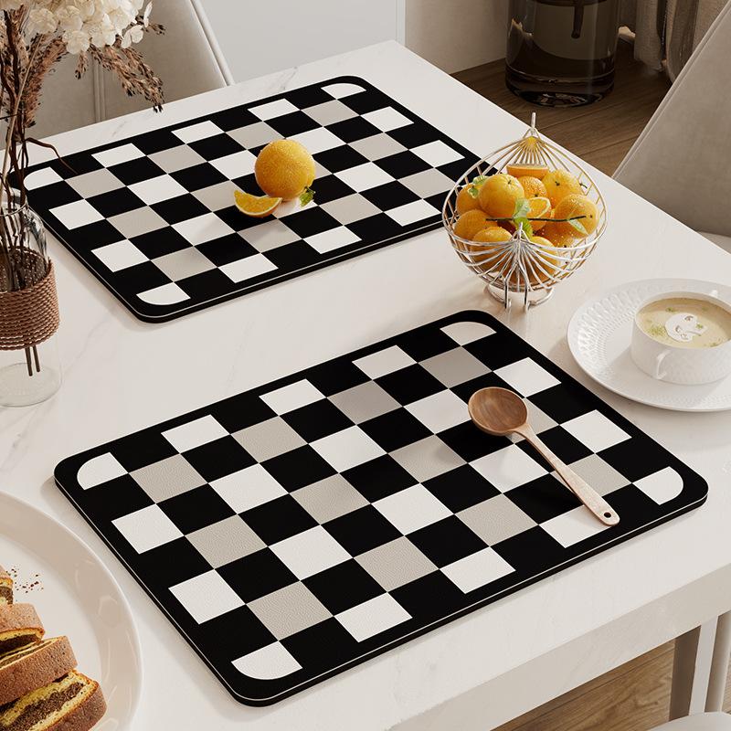 Solid Plaid Absorbent Drained Placemat Super Absorbent Coffee Dish Quick Drying Kitchen Office Table Mat Bathroom Draining Pads