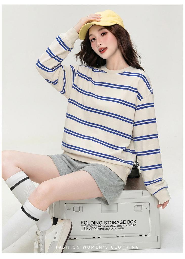 Lazy American striped casual T-shirt for women