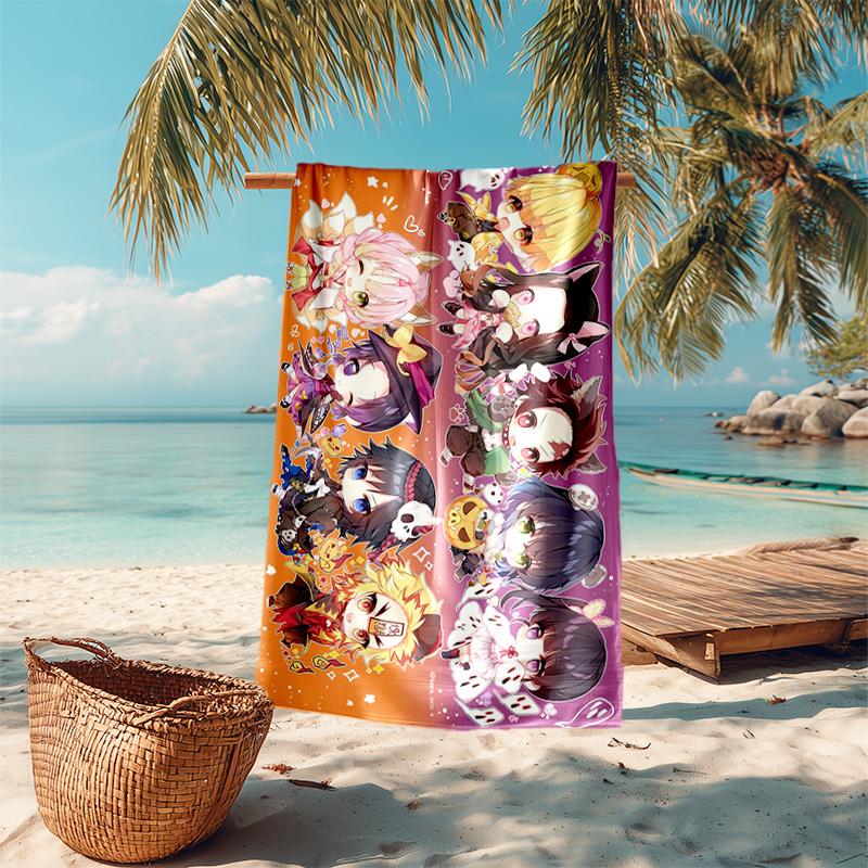 Japanese artist Koyoharu Gotouge's Demon Slayer beach towel, outdoor camping vacation swimming beach towel, outdoor absorbent bath towel blanket K17
