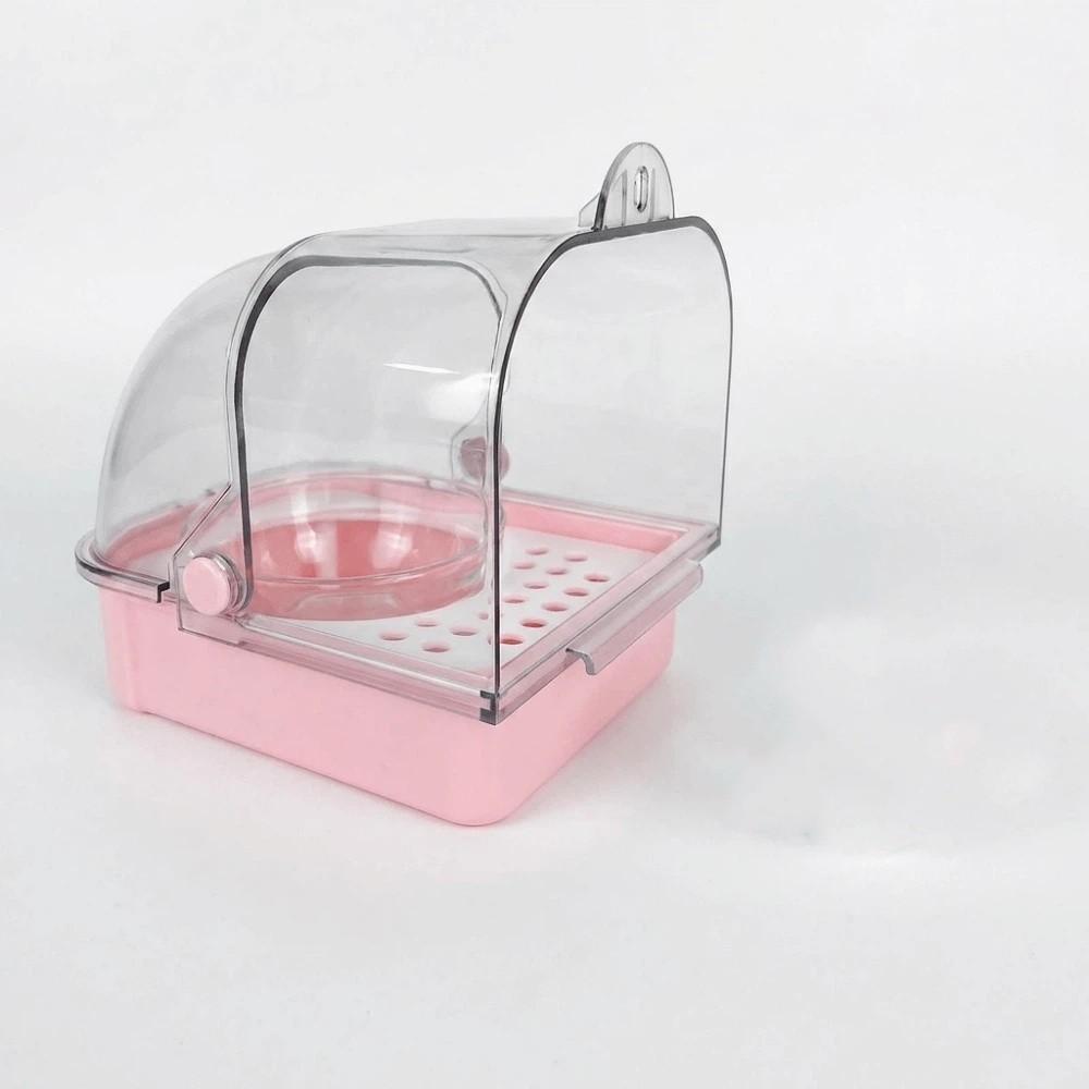 Wall Hanging Parrot Bathing Pool Splash Proof Birdbath Feeder Parrot Feeding Box  Bird Cage розовый