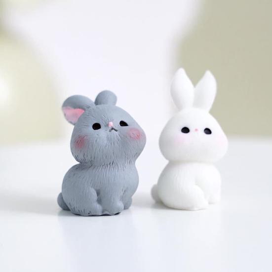 3 Pcs Mini Resin Rabbit Figurine Tiny Cartoon Bunny Sculpture Miniature Animal Fairy Garden Ornament for Moss Landscape DIY Plant Pot Home Decor