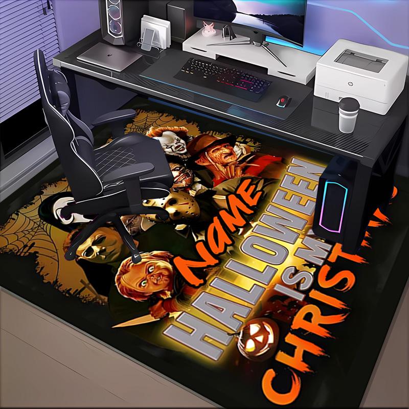 Custom Name Halloween Horror Christmas Rug for Living Room, Game Rooms, Office, Bedroom, Floor Mat Playful Design, fan gifts Christmas decor