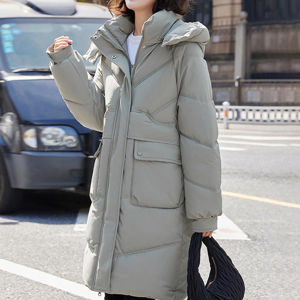 Zimní dámský kabát Zesílený Vatovaný Umělá kožešina Dlouhý rukáv Zapínání na zip Bavlna Dámský Péřový kabát Slim střih Střední délka Kapsy Bunda