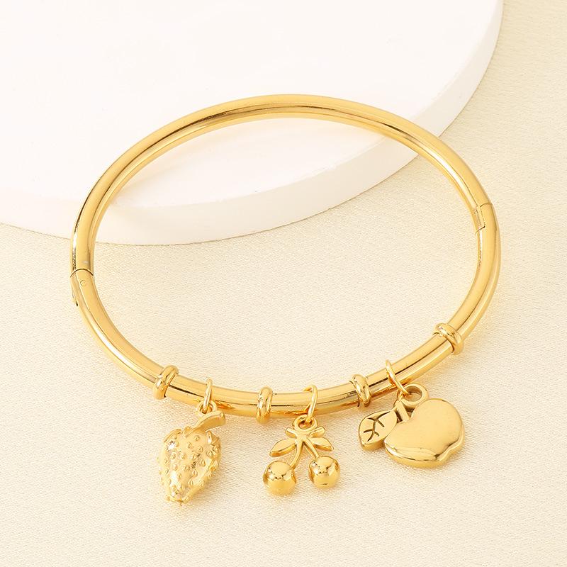 18K Gold Bamboo Joint Bracelet with Starfish, Seashell, Strawberry, and Cherry Pendants