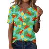 Women Casual V Neck Short Sleeve Button Front T Shirt Lobster Print Lightweight Summer Top