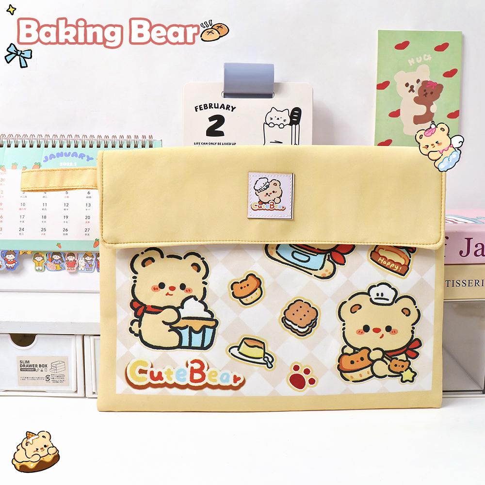 

Cartoon file bag, cute large capacity A4 stationery storage bag, creative canvas magnetic snap button bill storage bag жёлтый