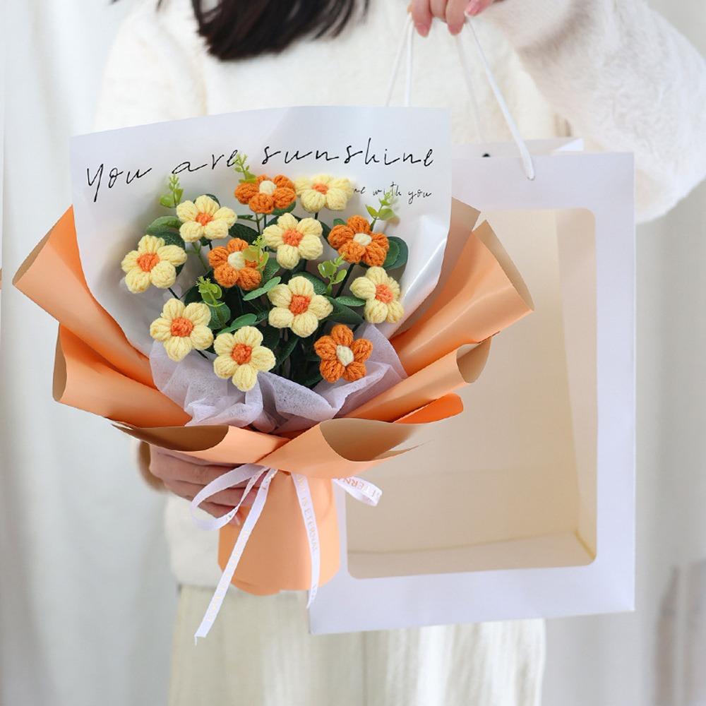 Soft Yarn Artificial Flower Arrangement Korean Style Crochet Daisy Flowers  Home Decoration