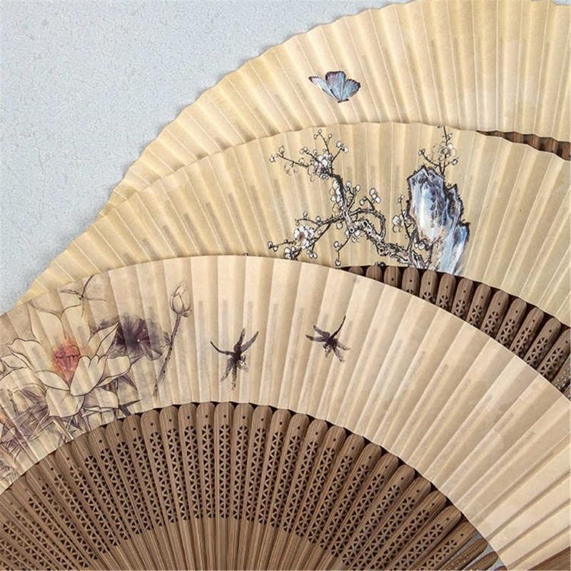 Folding Fan Home Accent, Display Piece with Pattern Detail for Shelf, Study and Tea Room Arrangement Display Touch