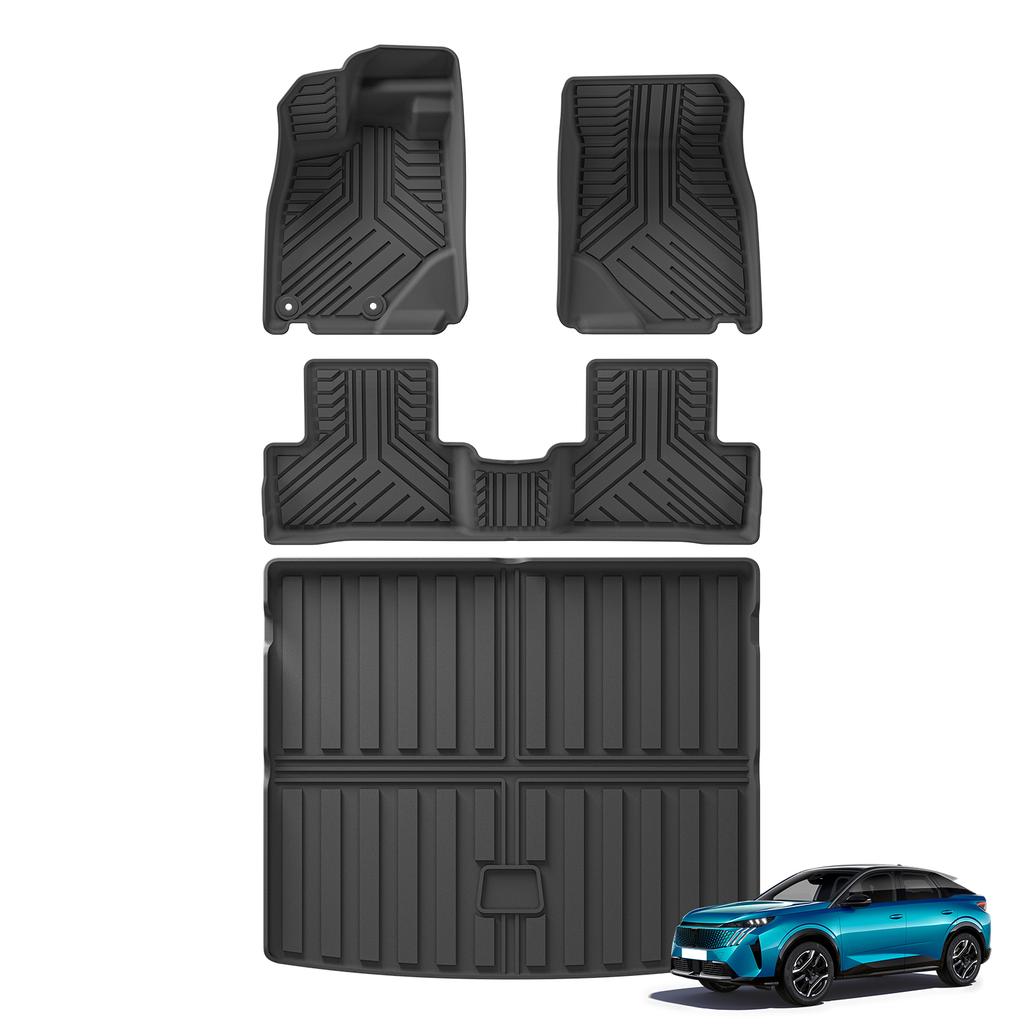 LUCKEASY Left Drive for Peugeot 3008 E-GT 3rd Gen Hybrid Version 2024-2027 Car All-Weather Floor Mats Trunk Pad Accessories