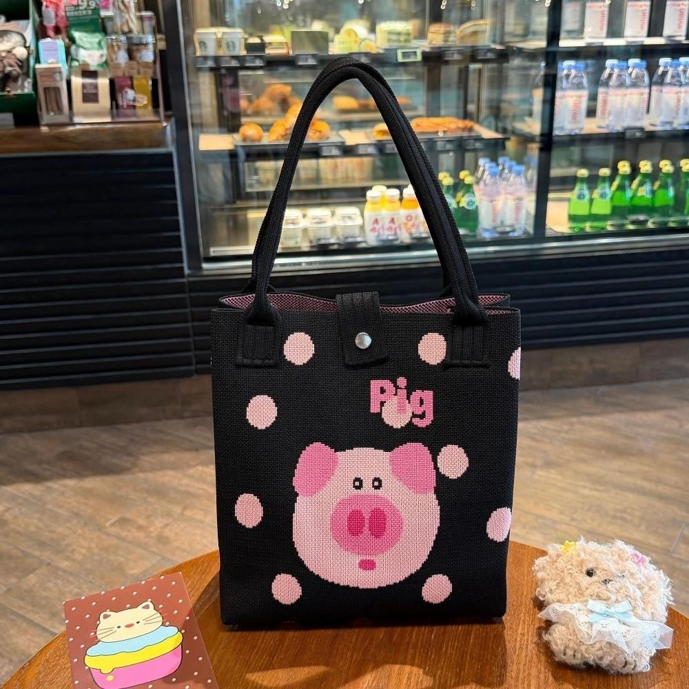 Large Capacity Knitted Bucket Handbag Lightweight Handheld Bag Cartoon Tote Bag  Casual Use