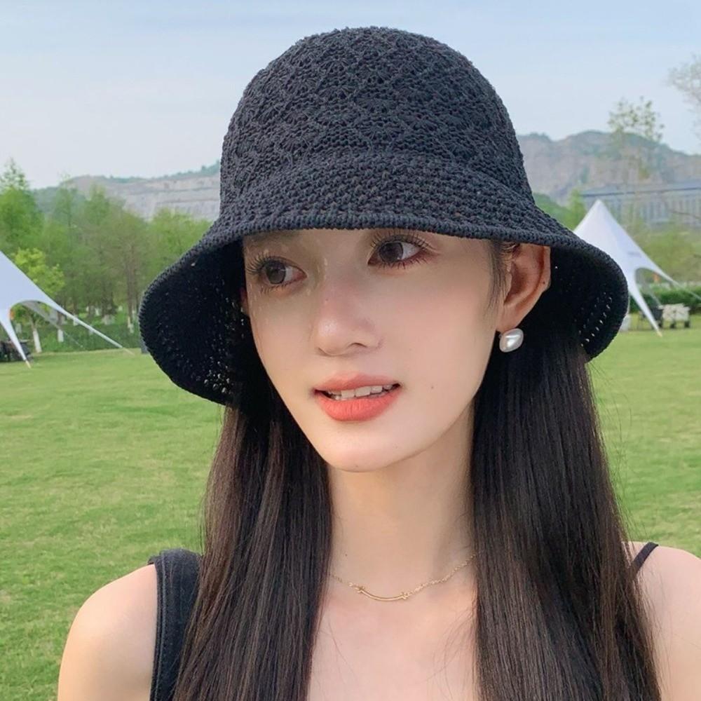 New Wide Brim Sun Hat Sunshade Hollow Sun Protection Hat Elegant Breathable Bucket Hat Women