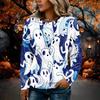 Women's Flannel Long Sleeve Top with Halloween Print Neck Pullover Shirt
