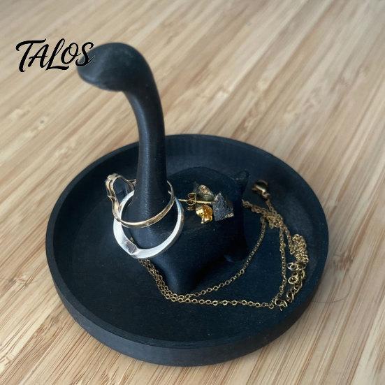 Talos 3D Printed Creative Finger-Shaped Jewelry Tray, Minimalist Ring & Necklace Holder with Partitioned Storage, Matte Black/White Desk Organizer for