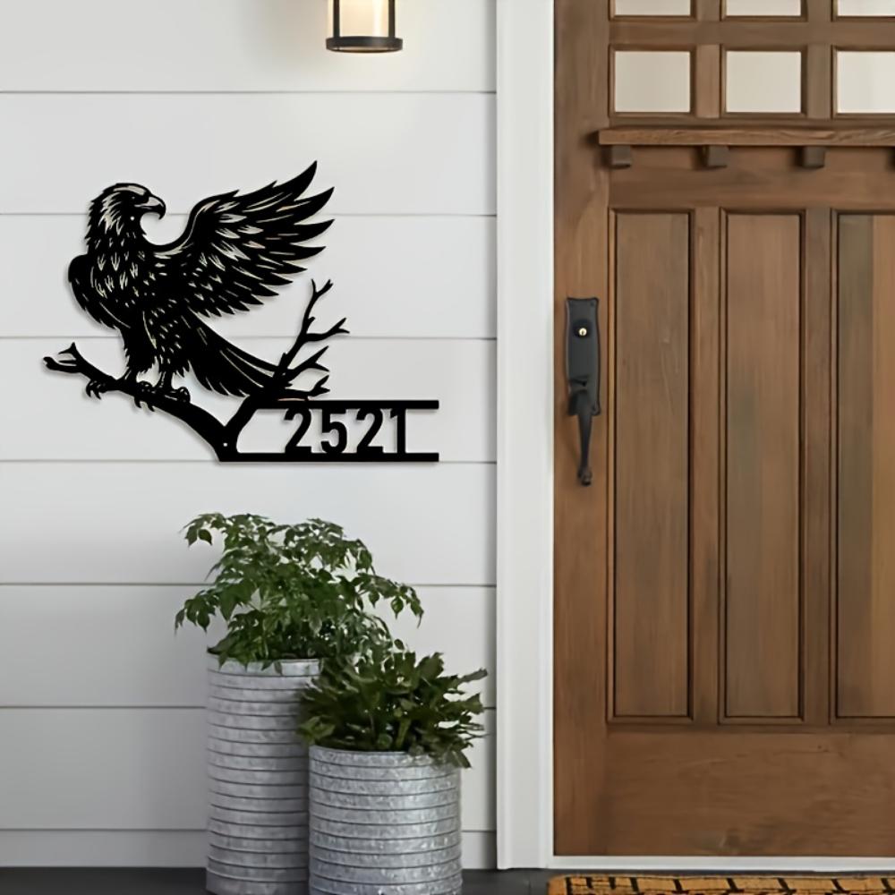 Custom Metal Eagle Wall Art with House Name Address Outdoor Garden Decor Easy Hang Housewarming Gift