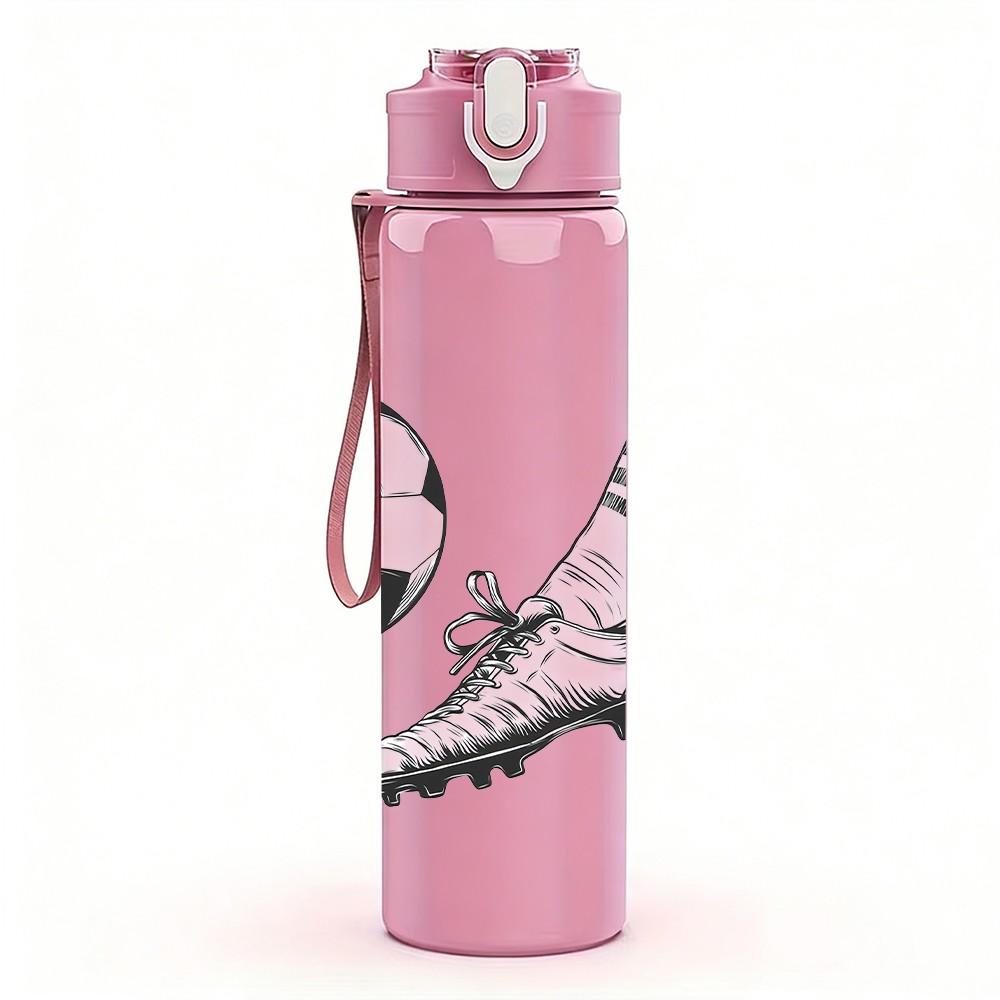 1PC Soccer Shoe And Ball Pattern 750ml Color Plastic Sports Water Bottle Leakproof Flip Straw Lid Suitable for Sports Office Home Use