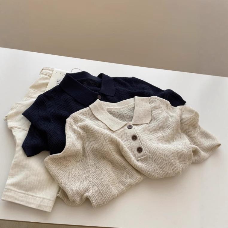 Summer Casual Polo Shirt Top Collar Knit Short Sleeved T-shirt for Women