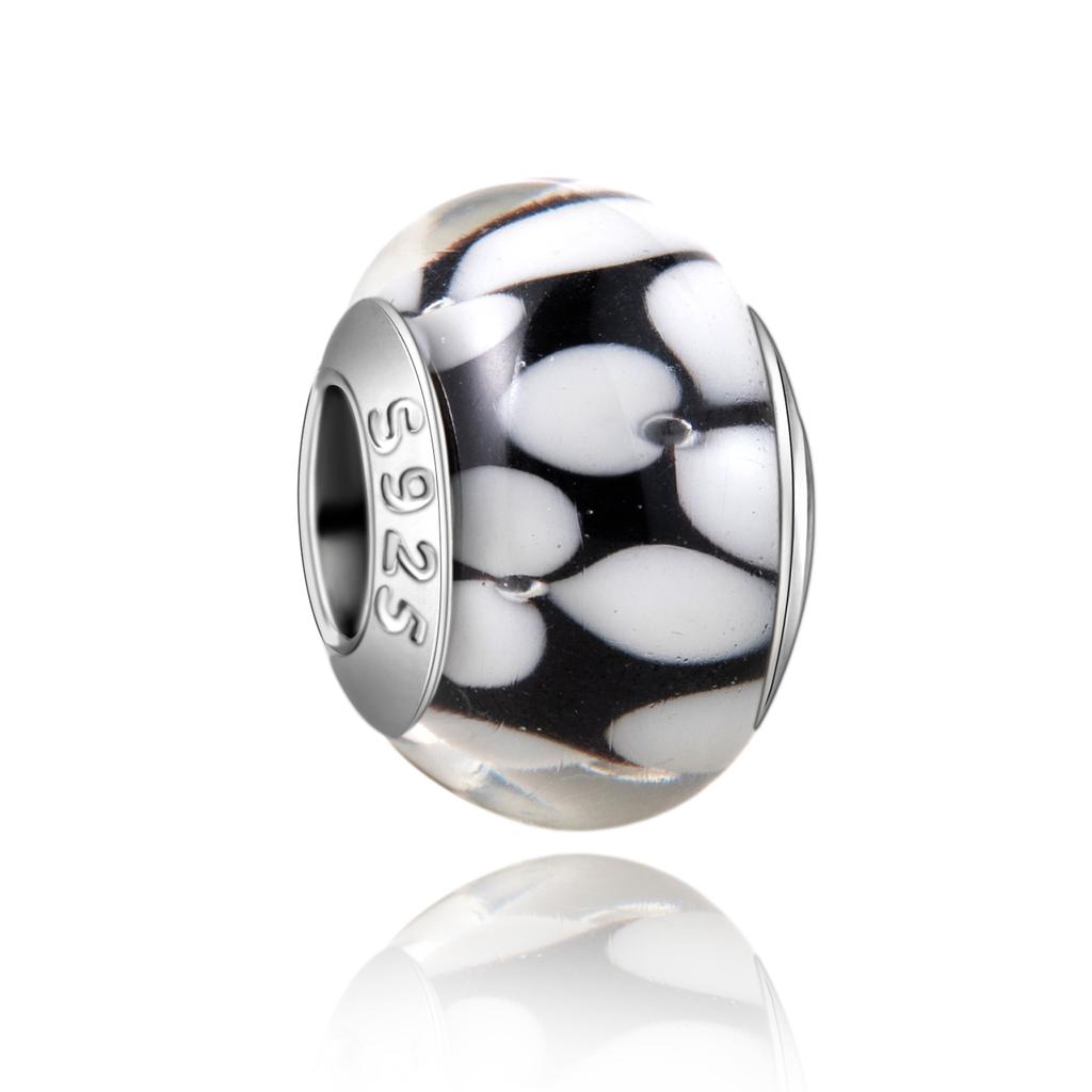  Charm Murano Vague Bleu Foncé Cuivré Coloré Compatible Bracelet Original Joli Charme Perles en Verre de Murano Fleur Rose Bijou