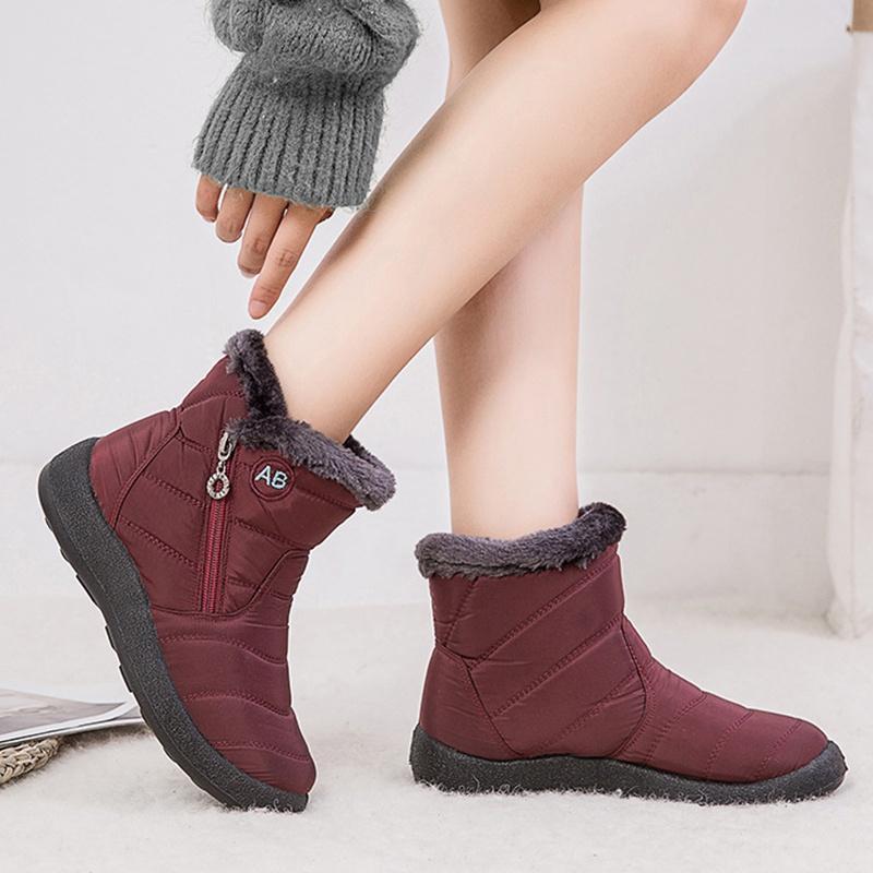 New Winter Warm Snow Boots Unisex Non-slip Waterproof Cotton Shoes Men Women Comfort Plush Fur Lazy Zipper Up Slip On Ankle Boots Casual Low