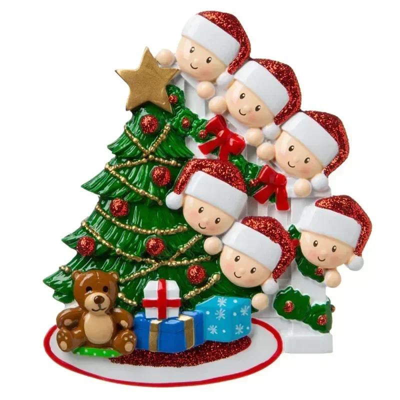 2025Christmas Tree Decoration Pendant DIY Name Blessing Santa Claus Resin Family Xmas Pendant Figurines Crafts Home Accessories