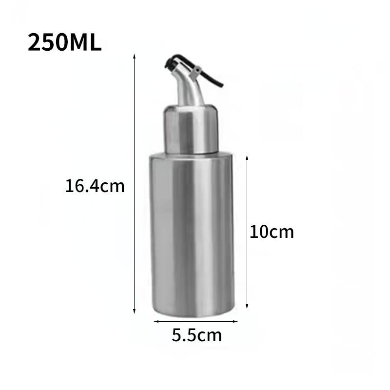 Cylindrical Stainless Steel Seasoning Bottles: Transparent Oil, Soy Sauce, and Vinegar Containers for the Kitchen.