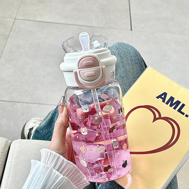 

New puppy double drinking cup student high value summer large capacity portable straw plastic cup 500ml