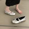 Silver Mary Jane Women's Shoes 2025 New Summer French Single Shoes Flat Bottom Beautiful with Skirt Ballet Small Leather Shoes