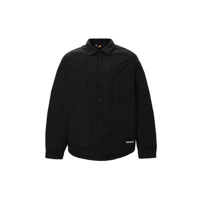 Solid Color Logo Print Buttoned Collar Warm Jacket Men Jacket Black A5VSN-001