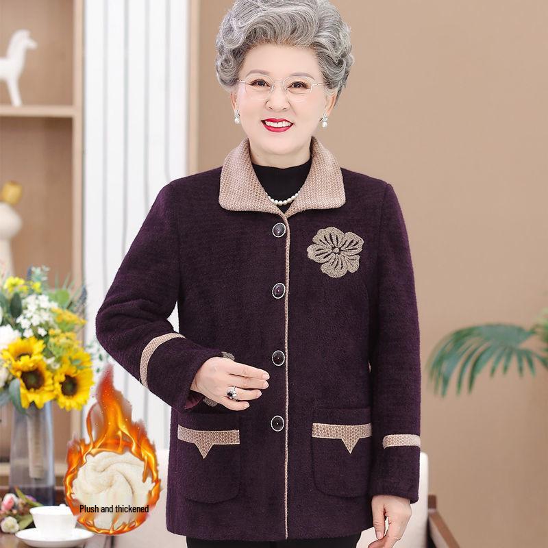 

Зимнее шерстяное пальто бабушки с плюшевой подкладкой - Толстый норковый велюр для женщин среднего и пожилого возраста 3XL 122-133 lbs