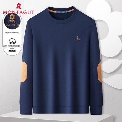MONTAGUT Men's Embroidered Cotton Blend Patchwork Crew Neck Sweatshirt