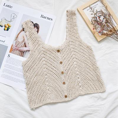 Women's Round Neck Sleeveless Knitted Short Vest Suspenders