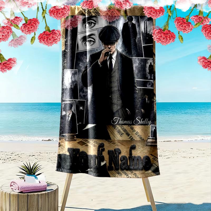 Name Custom Thomas Shelby Print Beach Towel, Large Soft Quick Dry Towel for Beach Camping Swimming