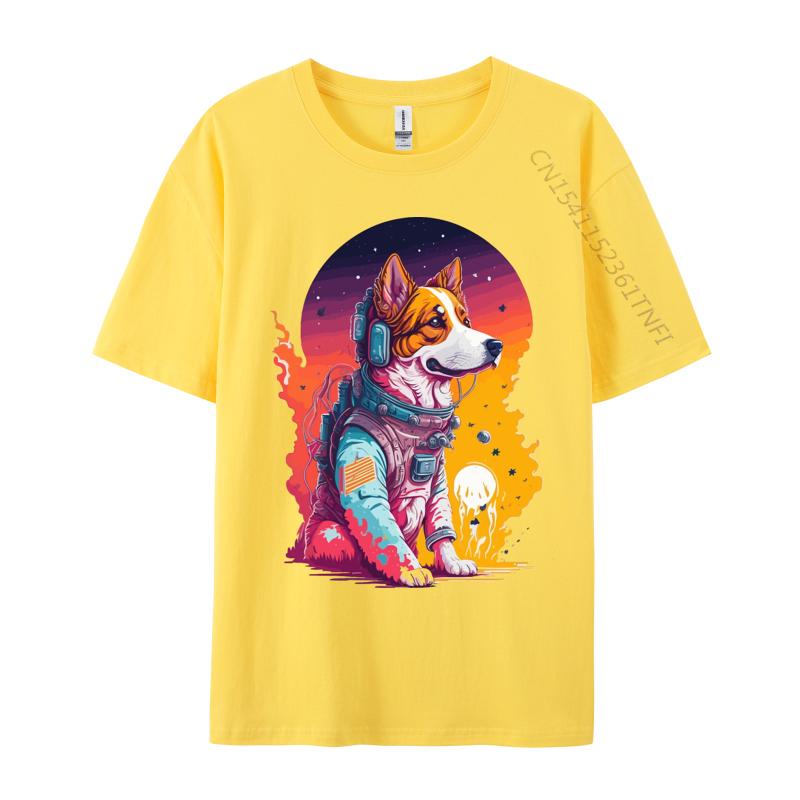 Hunde Astronauten Sonnenuntergang T-Shirt Druck Premium Baumwolle Rundhals Herren T-Shirts Hundeshirt Für Jungs Grafikshirts Herren