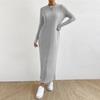 Damen Langarmkleid Herbst Freizeit T-Shirt Lockere Passform Plissiertes Vorderteil Kleider mit Taschen