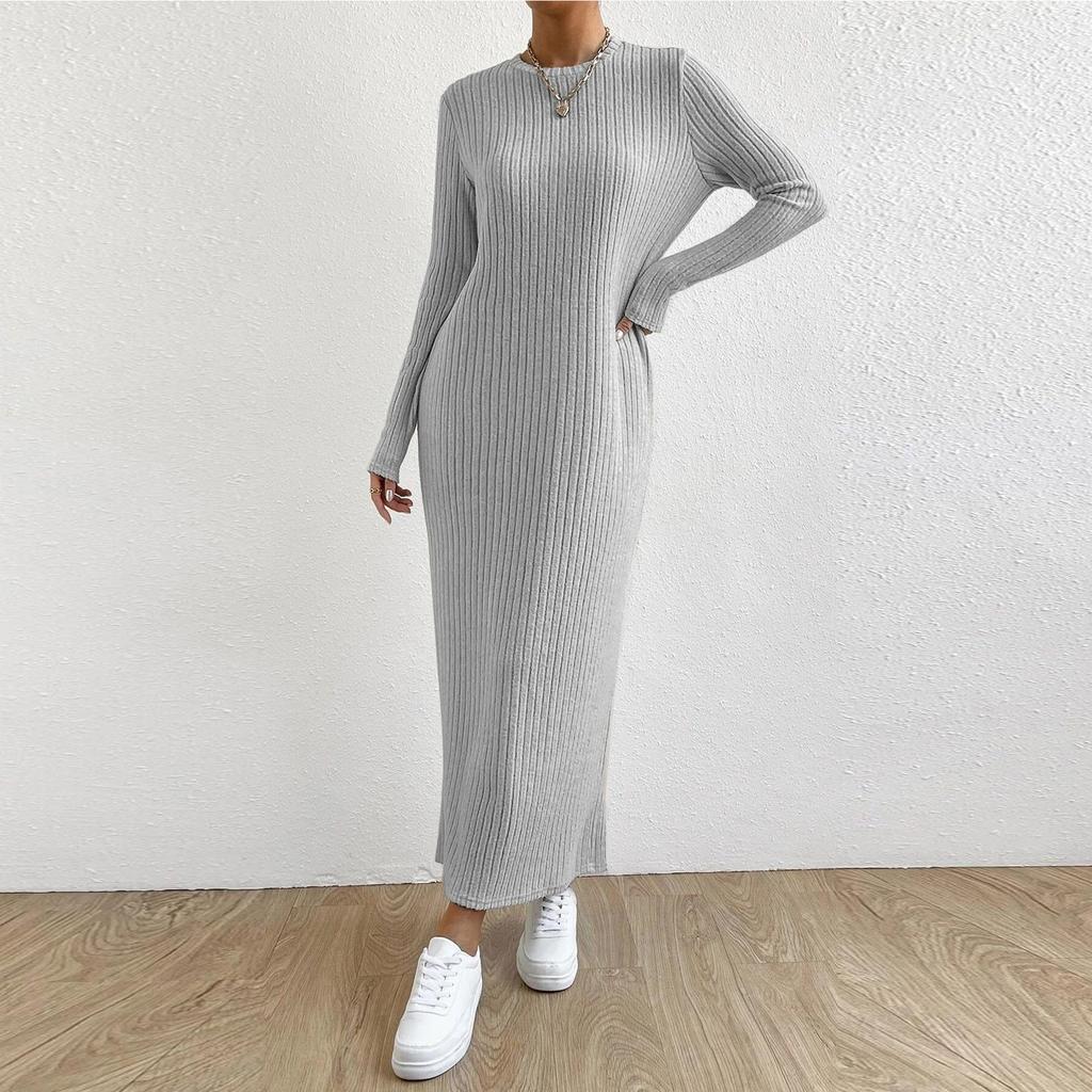 Damen Langarmkleid Herbst Freizeit T-Shirt Lockere Passform Plissiertes Vorderteil Kleider mit Taschen