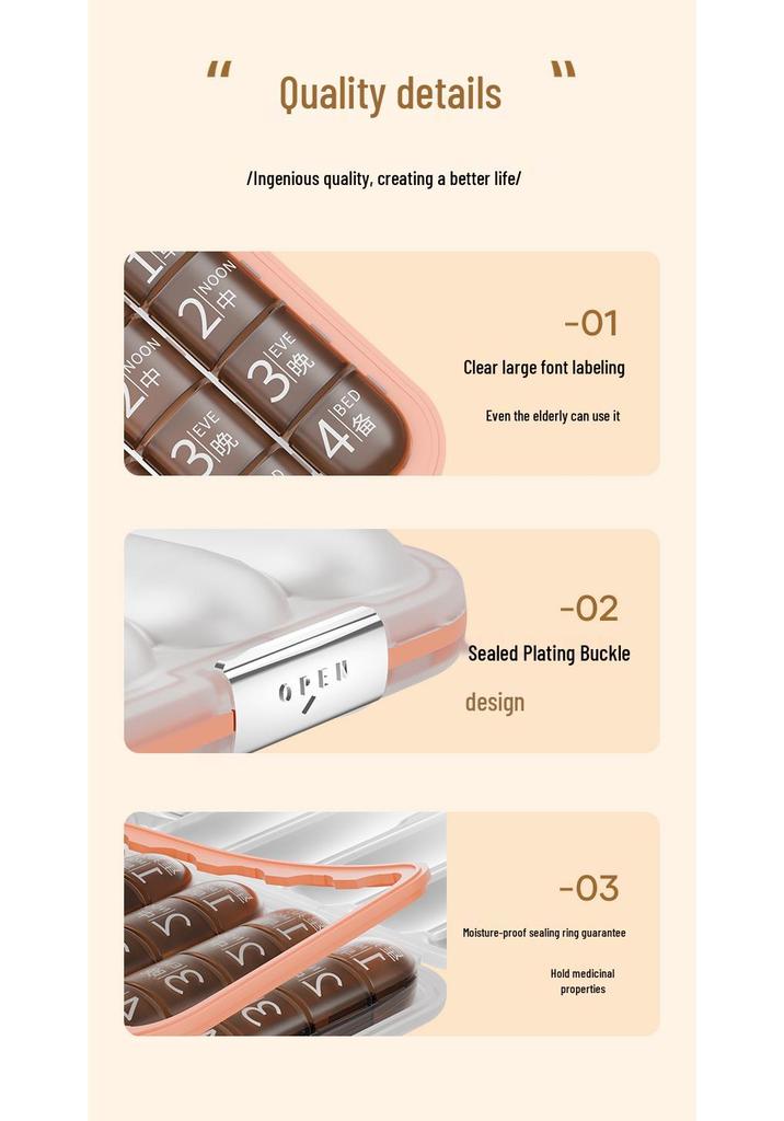 Weekly Portable Pill Organizer and Dispenser with Large-Capacity Pill Splitter
