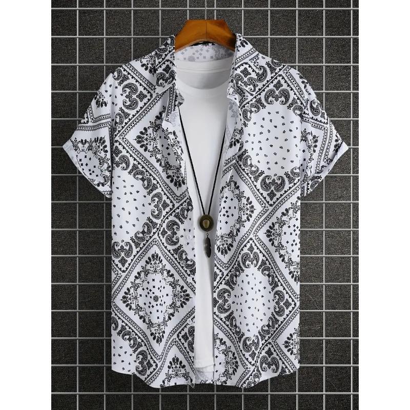 Palmshadow Herrenhemd 3D-Druck Camisa Ärmelhemd Atmungsaktiv Business Urlaub Alltag Outdoor Kurzarmhemd