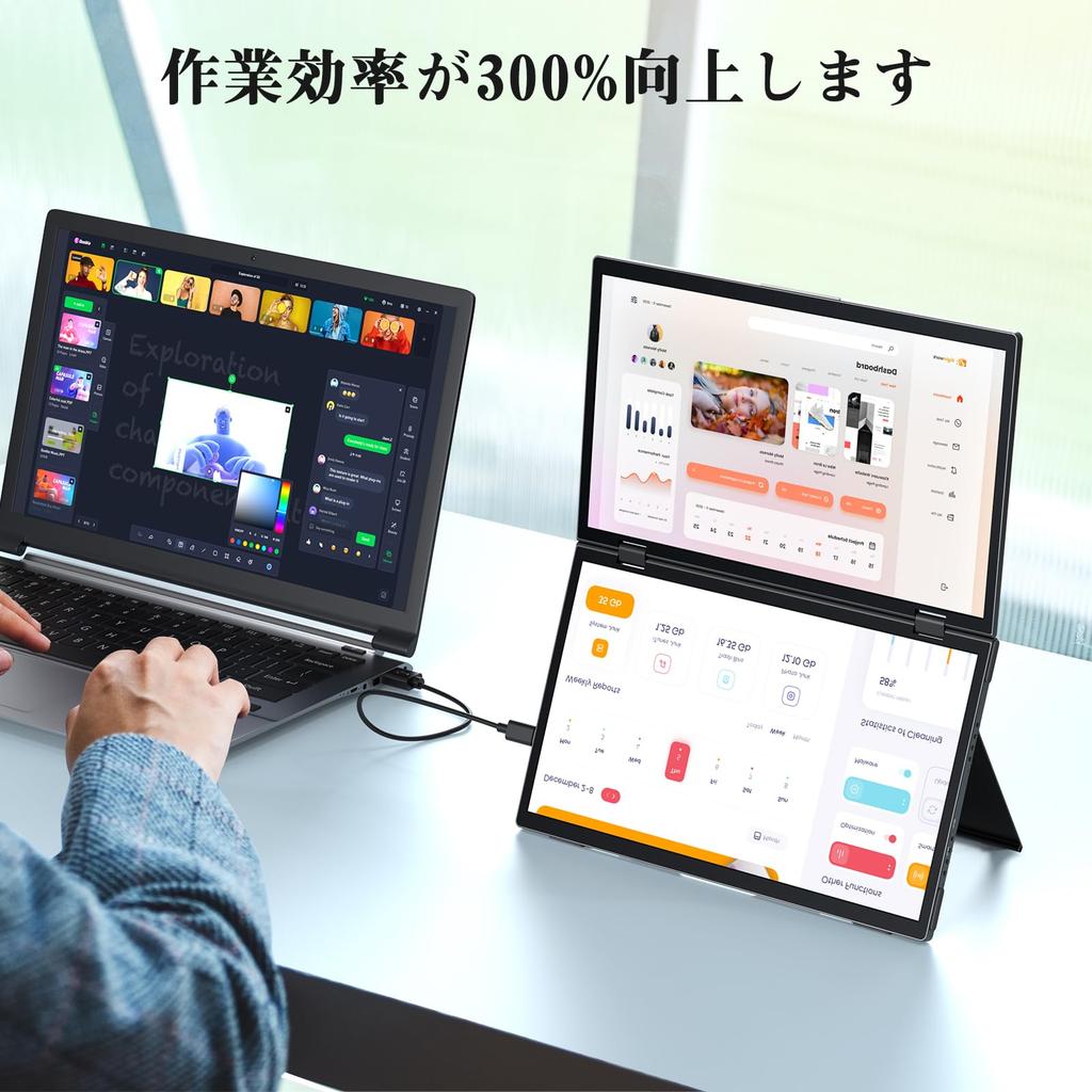 KEEPTIME Dual Mobile FHD Triple Dual Screen Foldable Dual Freestanding Compatible with Monitor, 15.6-inch, Driver-Free, 1080P, Monitor, Display,